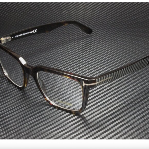 Tom Ford Dark Havana Clear Lens Plastic 54 mm Men's Eyeglasses - Picture 1 of 5